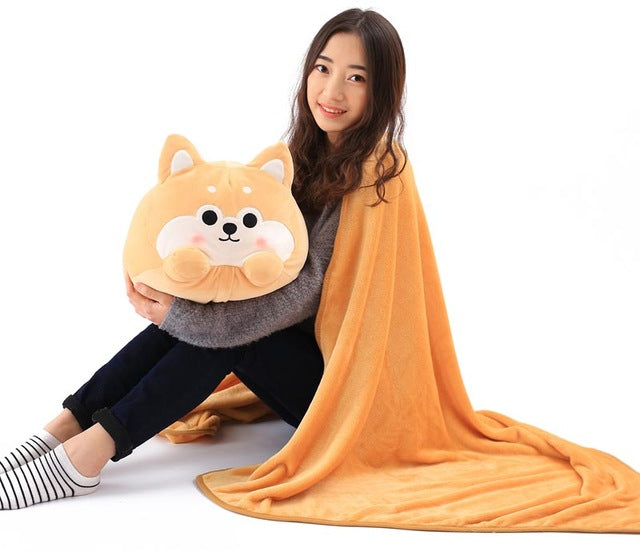Cute Dog plush Toy Shiba Inu Shape Stuffed Pillow Animal 2 In 1 Cushion With Blanket Birthday Gift Baby Kids Toy D5Z