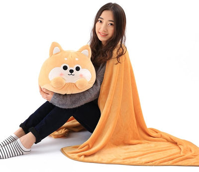 Cute Dog plush Toy Shiba Inu Shape Stuffed Pillow Animal 2 In 1 Cushion With Blanket Birthday Gift Baby Kids Toy D5Z
