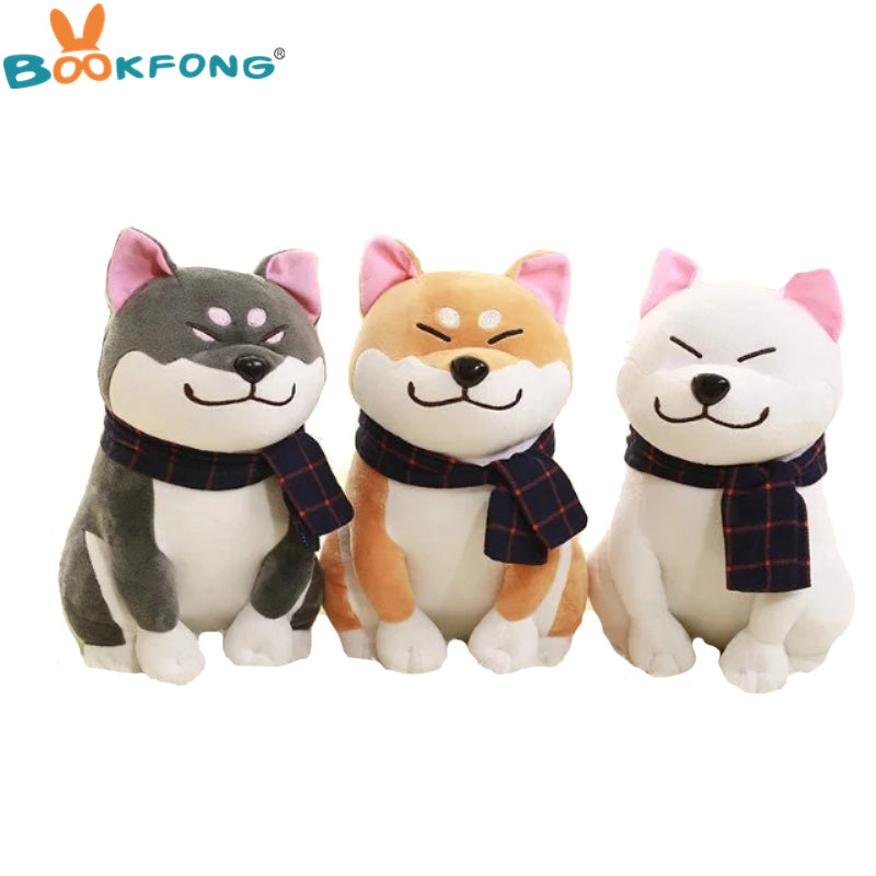 BOOKFONG 1PC Wear scarf Shiba Inu dog plush toy soft stuffed dog toy good valentines gifts for girlfriend 25cm/9.84''